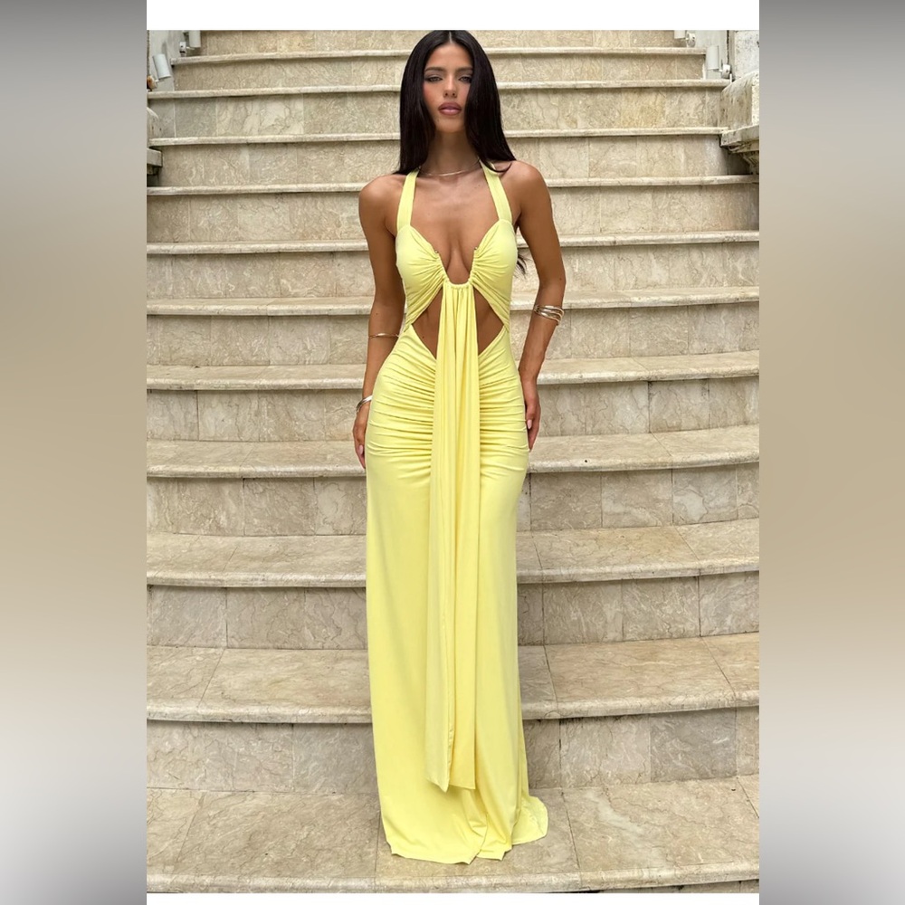 NWT RUNAWAY THE LABEL FLORA MAXI DRESS - BUTTER